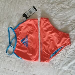 Adidas orange and blue Logo Bikini Set Girls Size L 13/14